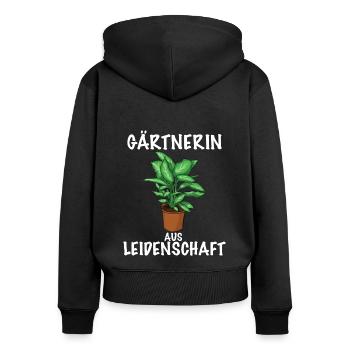 Gärtnerin aus Leidenschaft - Frauen Premium Bio Zip Hoodie - Schwarz - Hinten - Julia (174cm)