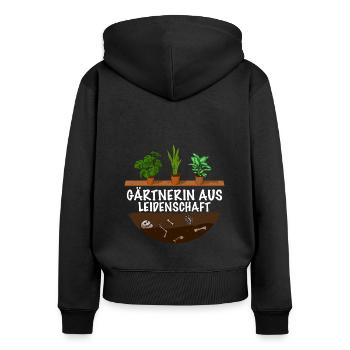 Gärtnerin aus Leidenschaft - Frauen Premium Bio Zip Hoodie - Schwarz - Hinten - Julia (174cm)