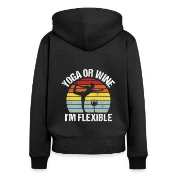 Yoga oder Wein - Ich bin flexibel Yoga & Wein Gesc - Frauen Premium Bio Zip Hoodie - Schwarz - Hinten - Julia (174cm)