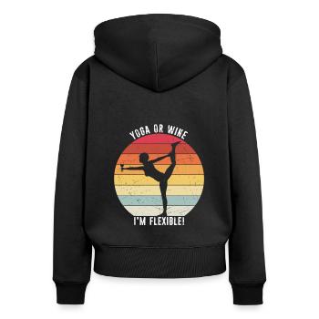 Yoga oder Wein - Ich bin flexibel Yoga & Wein Lieb - Frauen Premium Bio Zip Hoodie - Schwarz - Hinten - Julia (174cm)