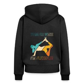Yoga oder Wein - Ich bin flexibel Yoga & Wein Lieb - Frauen Premium Bio Zip Hoodie - Schwarz - Hinten - Julia (174cm)