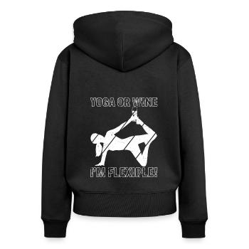 Yoga oder Wein - Ich bin flexibel Yoga & Wein Gesc - Frauen Premium Bio Zip Hoodie - Schwarz - Hinten - Julia (174cm)