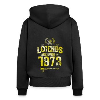 1973 légendes nées en - Sweat à capuche zippé Premium bio Femme - noir - Dos - Julia (174cm)