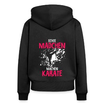 Echte Mädchen Machen Karate Kampfsport Karate Spru - Frauen Premium Bio Zip Hoodie - Schwarz - Hinten - Julia (174cm)