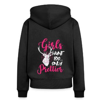 Les filles chassent aussi seulement plus joli cadeau de chasse de chasseresse - Sweat à capuche zippé Premium bio Femme - noir - Dos - Julia (174cm)