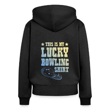 Chemise de bowling - Sweat à capuche zippé Premium bio Femme - noir - Dos - Julia (174cm)