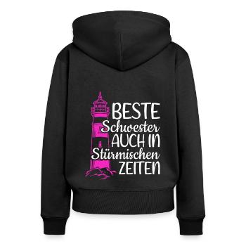 Beste Schwester Auch In Stürmischen Zeiten - Leuch - Frauen Premium Bio Zip Hoodie - Schwarz - Hinten - Julia (174cm)