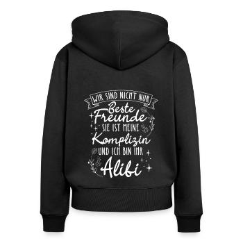 Beste Freundin Komplizin & Alibi Spruch Beste Freu - Frauen Premium Bio Zip Hoodie - Schwarz - Hinten - Julia (174cm)