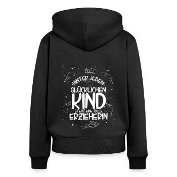 Erzieherin Kita Kiga Kindergarten Geschenk Kita Mi - Frauen Premium Bio Zip Hoodie - Schwarz - Hinten - Julia (174cm)
