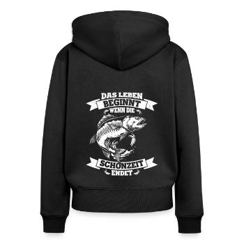 Das Leben Beginnt Wenn Die Schonzeit Endet Angeln - Frauen Premium Bio Zip Hoodie - Schwarz - Hinten - Julia (174cm)