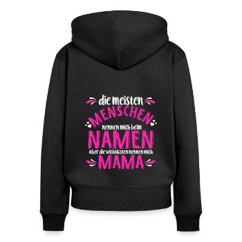 Meisten Menschen nennen mich beim Namen wichtigste - Frauen Premium Bio Zip Hoodie - Schwarz - Hinten - Julia (174cm)