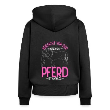 Vorsicht Vor Der Reiterin Das Pferd Ist harmlos - - Frauen Premium Bio Zip Hoodie - Schwarz - Hinten - Julia (174cm)