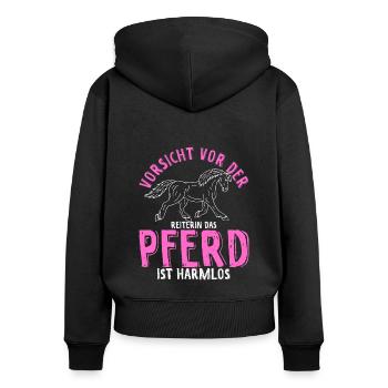 Vorsicht Vor Der Reiterin Das Pferd Ist harmlos - - Frauen Premium Bio Zip Hoodie - Schwarz - Hinten - Julia (174cm)