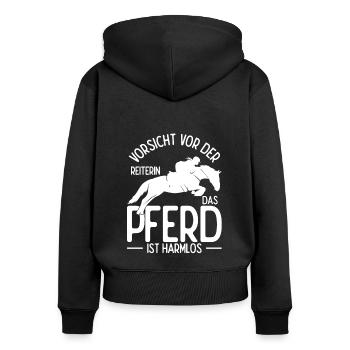 Pferd Reiten Sport Spruch Pferdegeruch Geschenk Re - Frauen Premium Bio Zip Hoodie - Schwarz - Hinten - Julia (174cm)