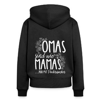 OMAS sind wie MAMAS nur mit Puderzucker - Herz Lie - Frauen Premium Bio Zip Hoodie - Schwarz - Hinten - Julia (174cm)