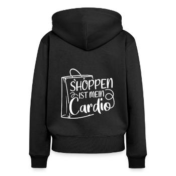 Shoppen Cardio Einkaufen Shopping Süchtig Shopping - Frauen Premium Bio Zip Hoodie - Schwarz - Hinten - Julia (174cm)