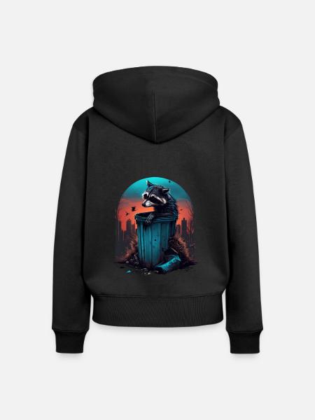 Raccoon Waschbär - Frauen Premium Bio Zip Hoodie - Schwarz