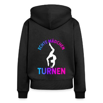 Turnen Turntrainer Gymnsatik Sportverein Bodenturn - Frauen Premium Bio Zip Hoodie - Schwarz - Hinten - Julia (174cm)