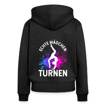 Turnen Gymnsatik Turntrainer Sportverein Geschenk - Frauen Premium Bio Zip Hoodie - Schwarz - Hinten - Julia (174cm)