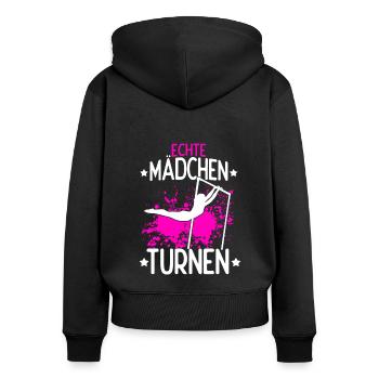 Turnen Gymnsatik Turntrainer Sportverein Geschenk - Frauen Premium Bio Zip Hoodie - Schwarz - Hinten - Julia (174cm)