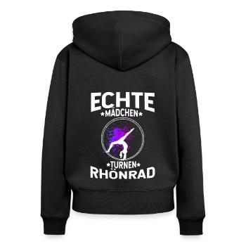 Echte Mädchen Turnen Rhönrad Gymnsatik Sport Turnf - Frauen Premium Bio Zip Hoodie - Schwarz - Hinten - Julia (174cm)