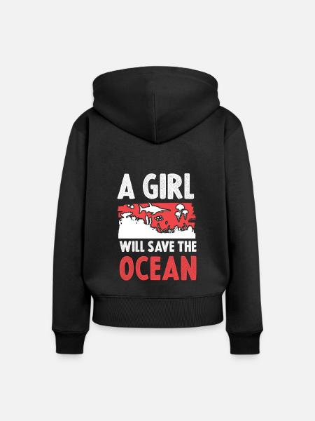 save the ocean mädchen - Frauen Premium Bio Zip Hoodie - Schwarz
