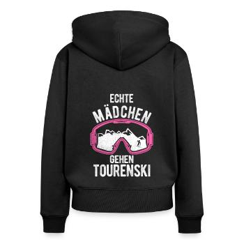 Echt Mädchen Gehe Tourenski Geschenk Skitour Tour - Frauen Premium Bio Zip Hoodie - Schwarz - Hinten - Julia (174cm)