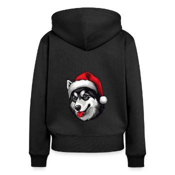 Husky Hund Kopf Weihnachten Christmas - Frauen Premium Bio Zip Hoodie - Schwarz - Hinten - Julia (174cm)
