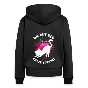 Katze Kätzchen Kater Fellnase Katzenfan Katzenlieb - Frauen Premium Bio Zip Hoodie - Schwarz - Hinten - Julia (174cm)
