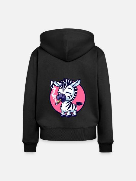Zebra Raucher Smoke Joint - Frauen Premium Bio Zip Hoodie - Schwarz