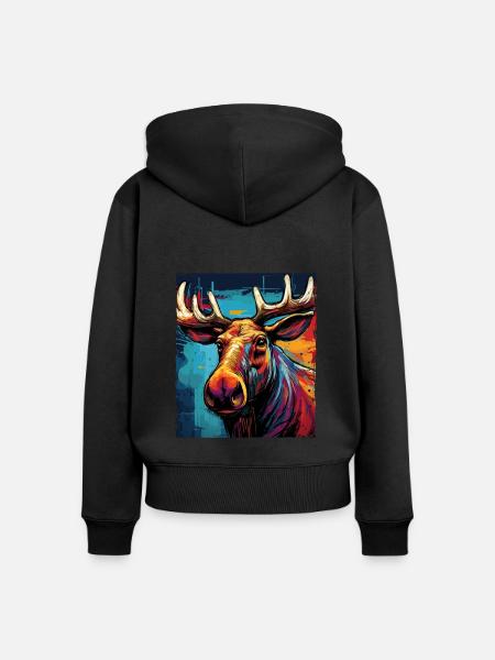 Elch Portrait - Frauen Premium Bio Zip Hoodie - Schwarz