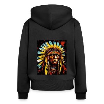 Apache Indianer Häuptling - Frauen Premium Bio Zip Hoodie - Schwarz - Hinten - Julia (174cm)