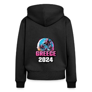Grèce 2024 Palmiers - Sweat à capuche zippé Premium bio Femme - noir - Dos - Julia (174cm)
