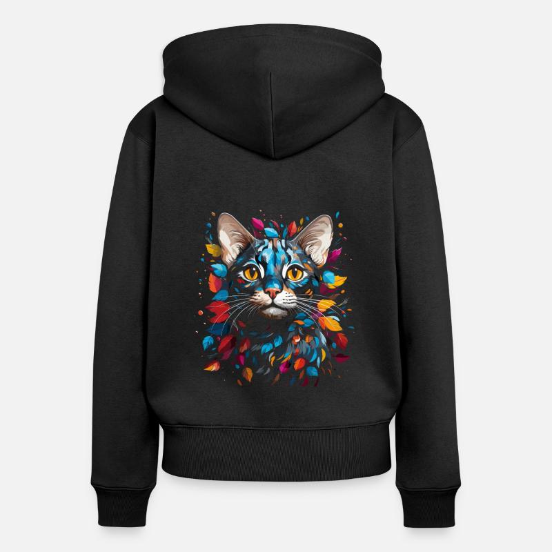 Chat du Bengale - Sweat à capuche zippé Premium bio Femme - noir