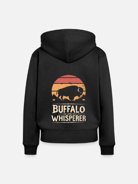 Buffalo Whisperer - Frauen Premium Bio Zip Hoodie - Schwarz
