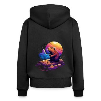 Wasserschwein - Frauen Premium Bio Zip Hoodie - Schwarz - Hinten - Julia (174cm)
