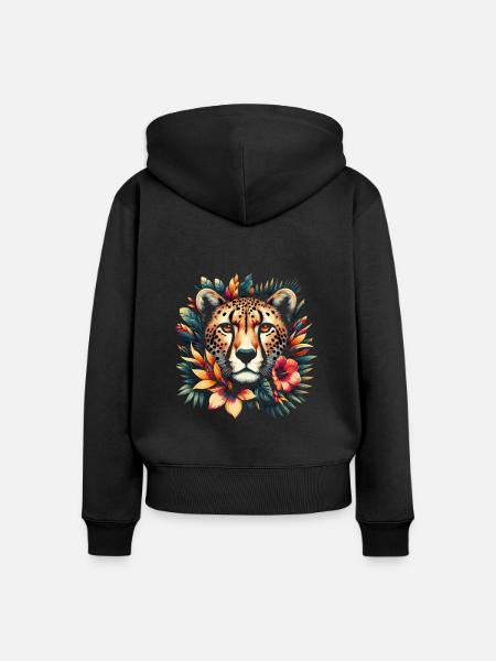 Cheetah Gepard Blumen - Frauen Premium Bio Zip Hoodie - Schwarz