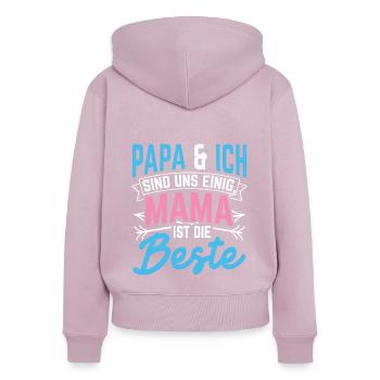 Papa et moi sommes d’accord pour dire que maman est la meilleure chérie - Sweat à capuche zippé Premium bio Femme - rose poudré - Dos - Julia (174cm)