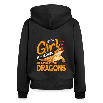 Barbu Dragon Girl Lizard Cadeau - Sweat à capuche zippé Premium bio Femme - noir - Dos - Julia (174cm)