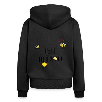 Bee Happy - Frauen Premium Bio Zip Hoodie - Schwarz - Hinten - Julia (174cm)