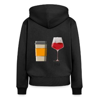 AM PM - Café le matin - Vin le soir - Sweat à capuche zippé Premium bio Femme - noir - Dos - Julia (174cm)