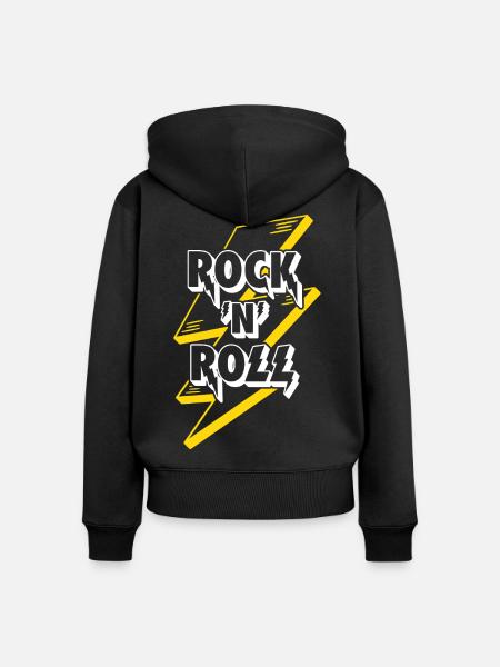 Rock'n'Roll Text Logo mit Blitz - Frauen Premium Bio Zip Hoodie - Schwarz