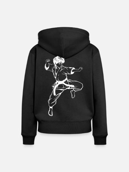 Karate Junge Skizze - Frauen Premium Bio Zip Hoodie - Schwarz