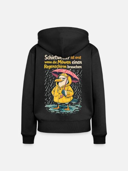 Schietwetter Möwe im Friesennerz | Lustiges Design - Frauen Premium Bio Zip Hoodie - Schwarz
