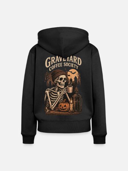 Graveyard Coffee Society – Halloween Skeleton - Frauen Premium Bio Zip Hoodie - Schwarz