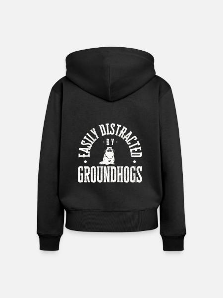 Easily distracted by groundhogs - Frauen Premium Bio Zip Hoodie - Schwarz