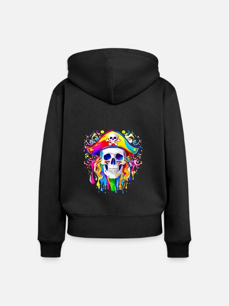 Farbenfroher Piratenschädel - Frauen Premium Bio Zip Hoodie - Schwarz