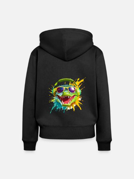 Krokodil Funky - Frauen Premium Bio Zip Hoodie - Schwarz