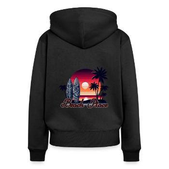 Été Soleil Plage Mer Palmiers Vacances Surfeur - Sweat à capuche zippé Premium bio Femme - noir - Dos - Julia (174cm)