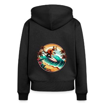 Katze surfen für Katzenfreunde - Frauen Premium Bio Zip Hoodie - Schwarz - Hinten - Julia (174cm)